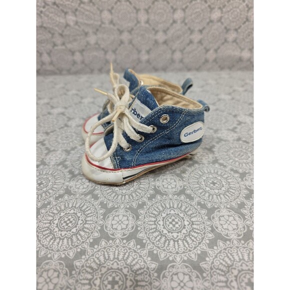 Vintage Gerber Baby Infant Crib Shoes For Dolls Denim Jean‎ Size 3 FLAWS - Picture 1 of 9